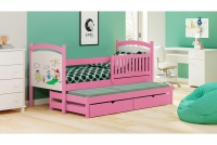 Detská poschodová posteľ s tabuľkou na kreslenie Amely 80x180  rozowe Posteľ so zábradlím