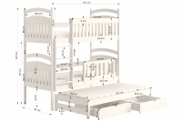 Detská posteľ poschodová výsuvna 3 os. Amely - Farba Biely, rozmer 80x160 Posteľ dzieciece poschodová výsuvna 3 os. Amely - Rozmery