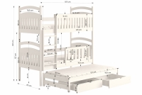 Detská posteľ poschodová výsuvna 3 os. Amely - Farba Biely, rozmer 80x180 Posteľ dzieciece poschodová výsuvna 3 os. Amely - Rozmery