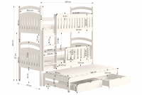 Detská posteľ poschodová výsuvna 3 os. Amely - Farba Biely, rozmer 90x200 Posteľ dzieciece poschodová výsuvna 3 os. Amely - Rozmery