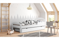 Detská drevená posteľ Wiki s výsuvným extra lôžkom  biely posteľ z materacem dla rodzica