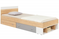 Mládežnická postel 120x200 Pixel 15 - Dub piškotový/Bílý lux/šedý komfortní mládežnická postel 