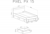 Mládežnická postel 120x200 Pixel 15 - Dub piškotový/Bílý lux/šedý Mládežnická postel 120x200 Pixel 15 - dub piškotový/Bílý lux/šedý - Rozměry