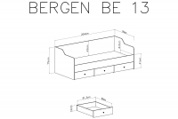 Posteľ s tromi zásuvkami 90x200 Bergen 13 - Biely Posteľ študentský  90x200 Bergen 13 - Biely