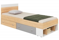 Mládežnická postel 90x200 Pixel 14 - Dub piškotový/Bílý lux/šedý funkční mládežnická postel