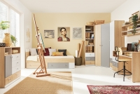 Študentská posteľ Pixel 14 - 90x200 cm - dub piškótový / biela lux / sivá Izba tínedžera
