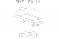 Študentská posteľ Pixel 14 - 90x200 cm - dub piškótový / biela lux / sivá Posteľ študentský  90x200 Pixel 14 - dub piškótový/Biely lux/šedý - Rozmery
