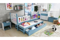 Postel přízemní výsuvná do 2 osoby Nati modrá-bílá postel dřevěná