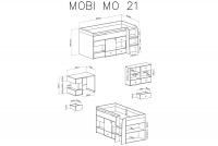 Posteľ poschodová 90x200 s písacím stolom a skriňkami Mobi MO21 - Biely / Tyrkysová 