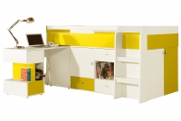 postel patrová  90x200 s psacím stolem a skříňkami Mobi MO21 - Bílý / žlutý