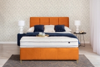 postel čalouněné pro ložnice s úložným prostorem Menir - 140x200, Nohy zlaté postel čalouněné z wysokim wezglowiem 