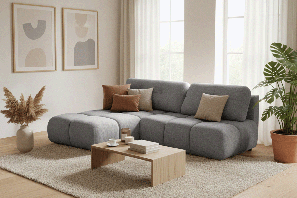Rohová sedačka Lerio ľavostranná s rozkladom na spanie - svetlosivá hydrofóbna látka Blur 18 Rohová sedacia súprava Lerio Ľavá strana s funkciou spánku - jasno šedá dzianina Blur 18
