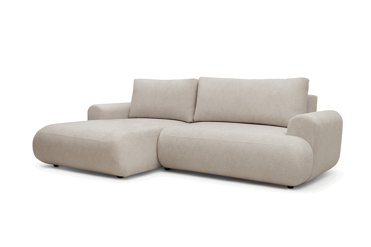 Rohová sedačka Lotulis Mini s rozkladom ľavostranná - krémová hydrofóbna látka Blur 01 Rohová sedacia súprava Lotulis Mini s funkciou spánku Ľavá strana - kremowa dzianina hydrofobowa Blur 01 