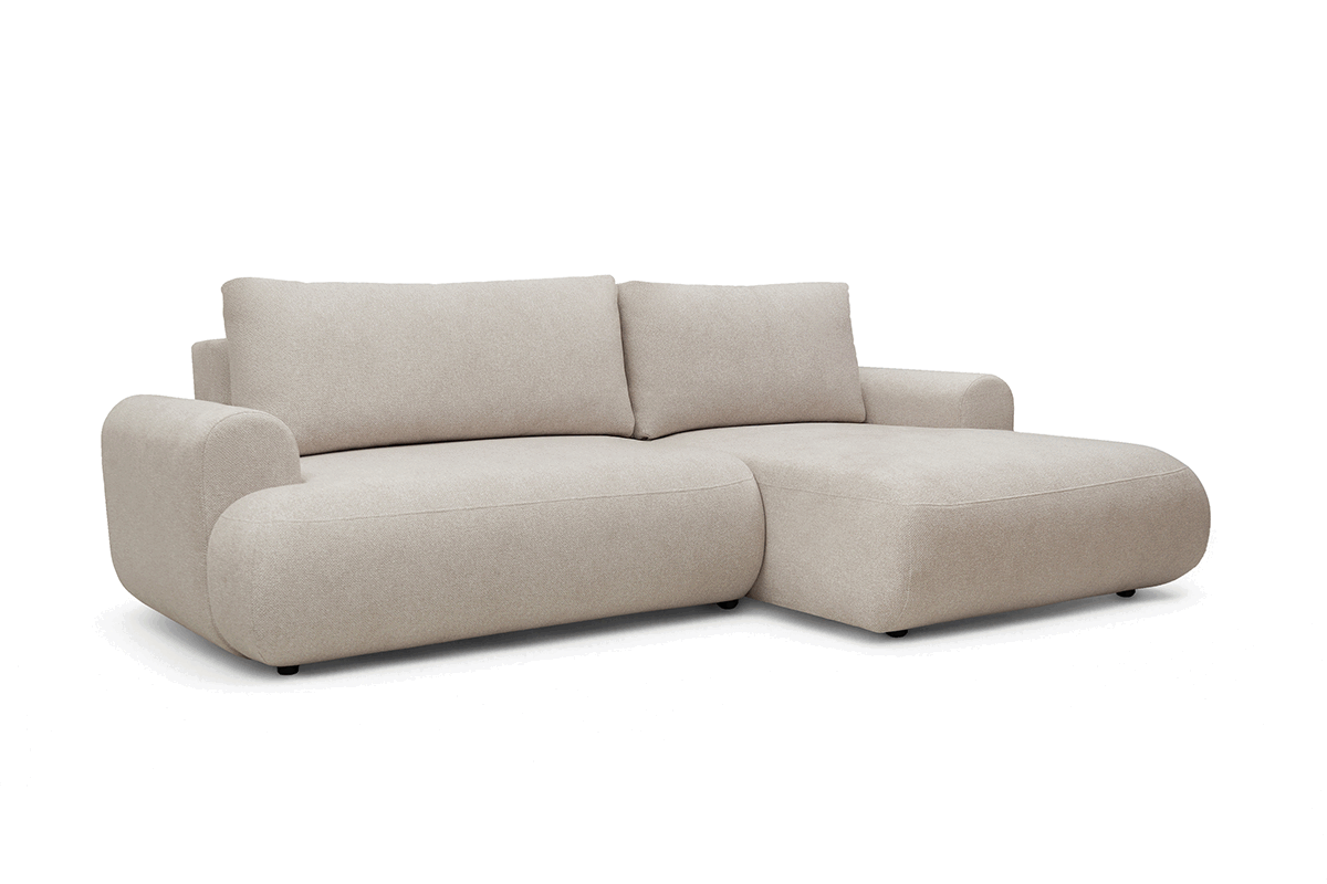 Rohová pohovka Lotulis Mini s rozkladem pravostranná - krémová hydrofobní tkanina Blur 01 Rohová sedací souprava Lotulis Mini rozkládací pravá - kremowa Pletenina hydrofobowa Blur 01