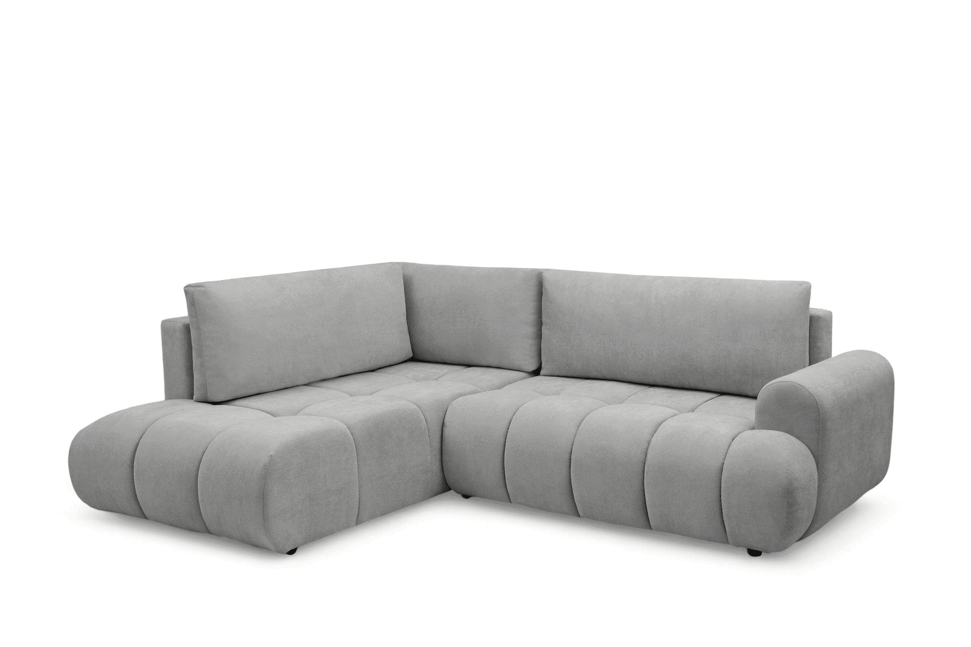 Rozkladacia rohová sedačka Lutario L ľavá - sivá hydrofóbna pletenina Venice 2023 Rohová sedacia súprava Lutario L s funkciou spánku Ľavá strana - šedá plecionka hydrofobowa Venice 2023