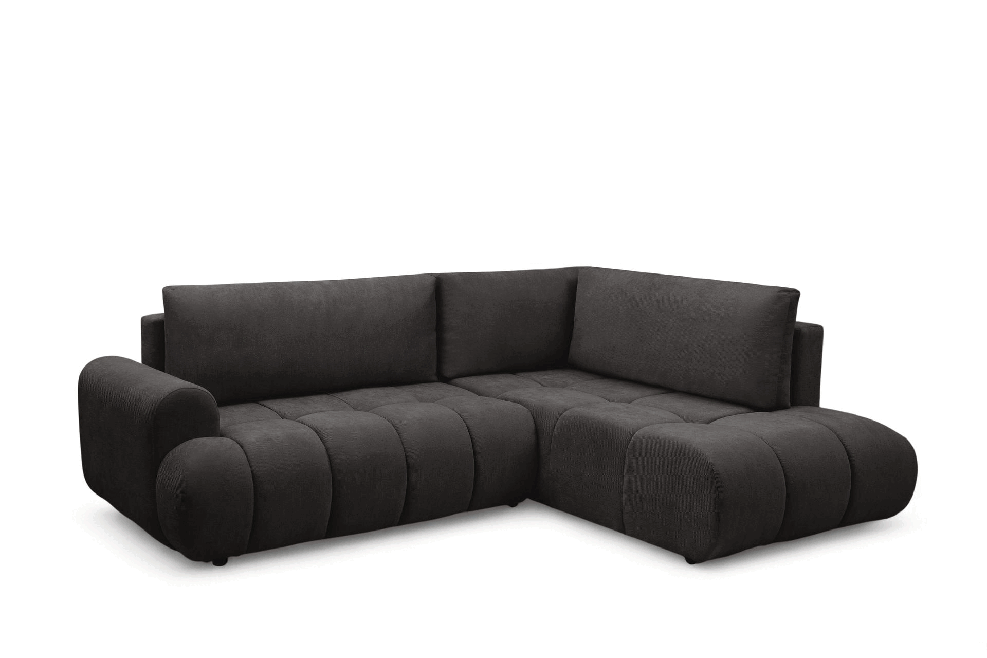 Rozkladacia rohová sedačka Lutario L pravá - tmavosivá hydrofóbna pletenina Venice 2021 Rohová sedacia súprava Lutario L s funkciou spánku pravá strana - ciemnoszara plecionka hydrofobowa Venice 2021