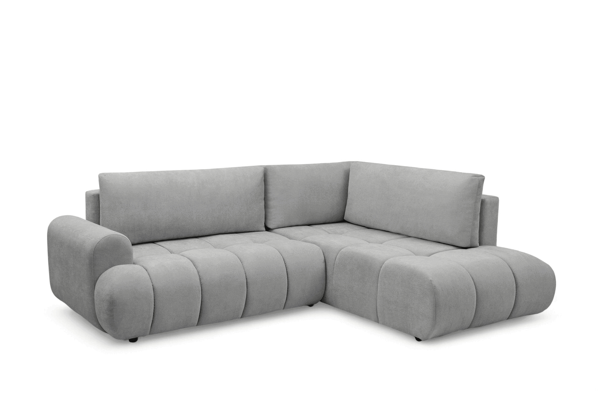 Rozkladacia rohová sedačka Lutario L pravá - sivá hydrofóbna pletenina Venice 2023 Rohová sedacia súprava Lutario L s funkciou spánku pravá strana - šedá plecionka hydrofobowa Venice 2023