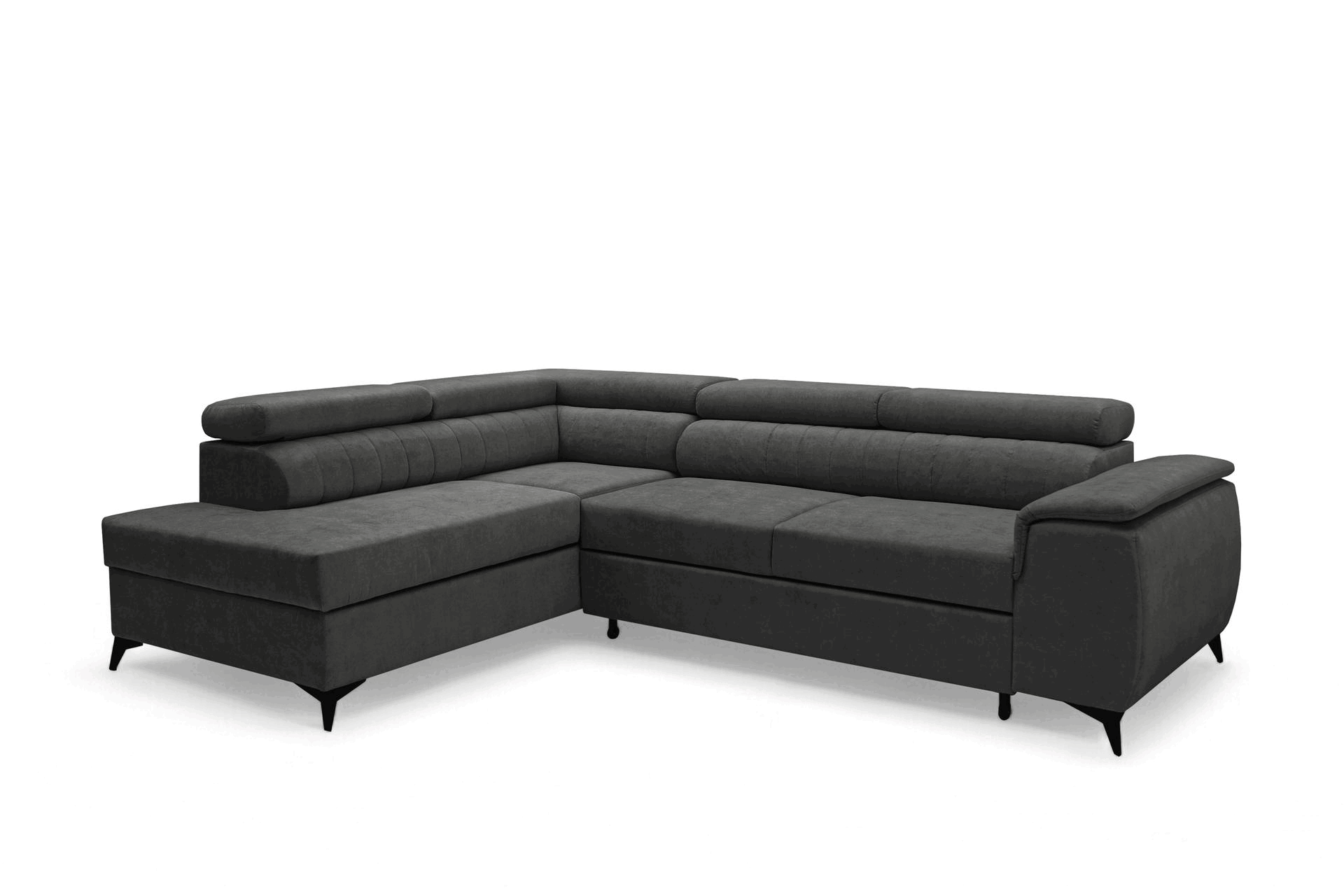 Rohová pohovka Monrose L levá s funkcí spánku - tmavě šedý welvet Zetta 305 Rohová sedací souprava Monrose L rozkládací levá - tmavě šedá welwet latwoczyszczacy Zetta 305 