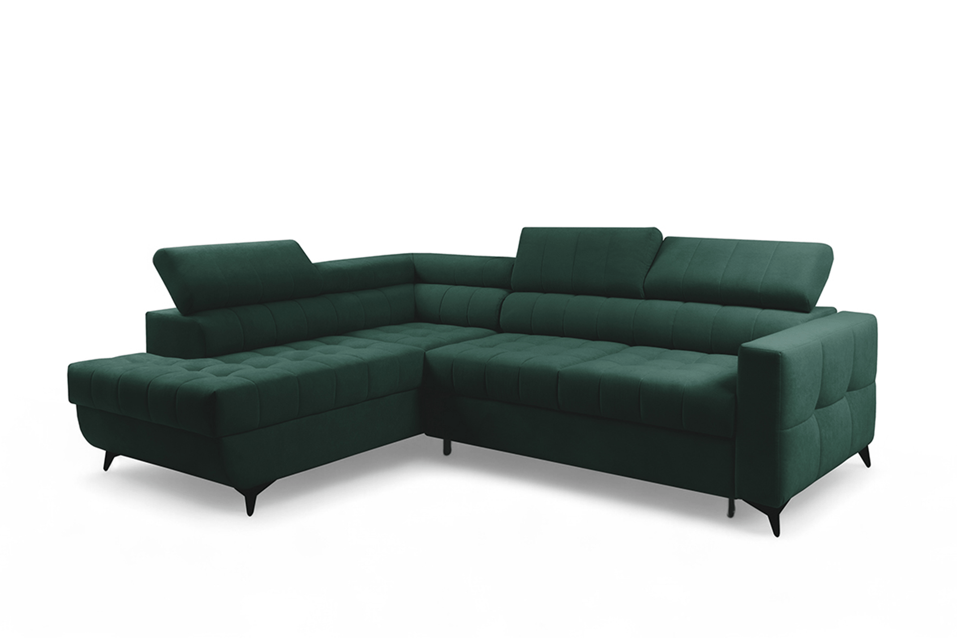 Rohová sedačka Nardo L s rozkladom ľavostranná - zelený zamat Bluvel 78 Rohová sedacia súprava Nardo L s funkciou spánku Ľavá strana - Zelený velúr Bluvel 78