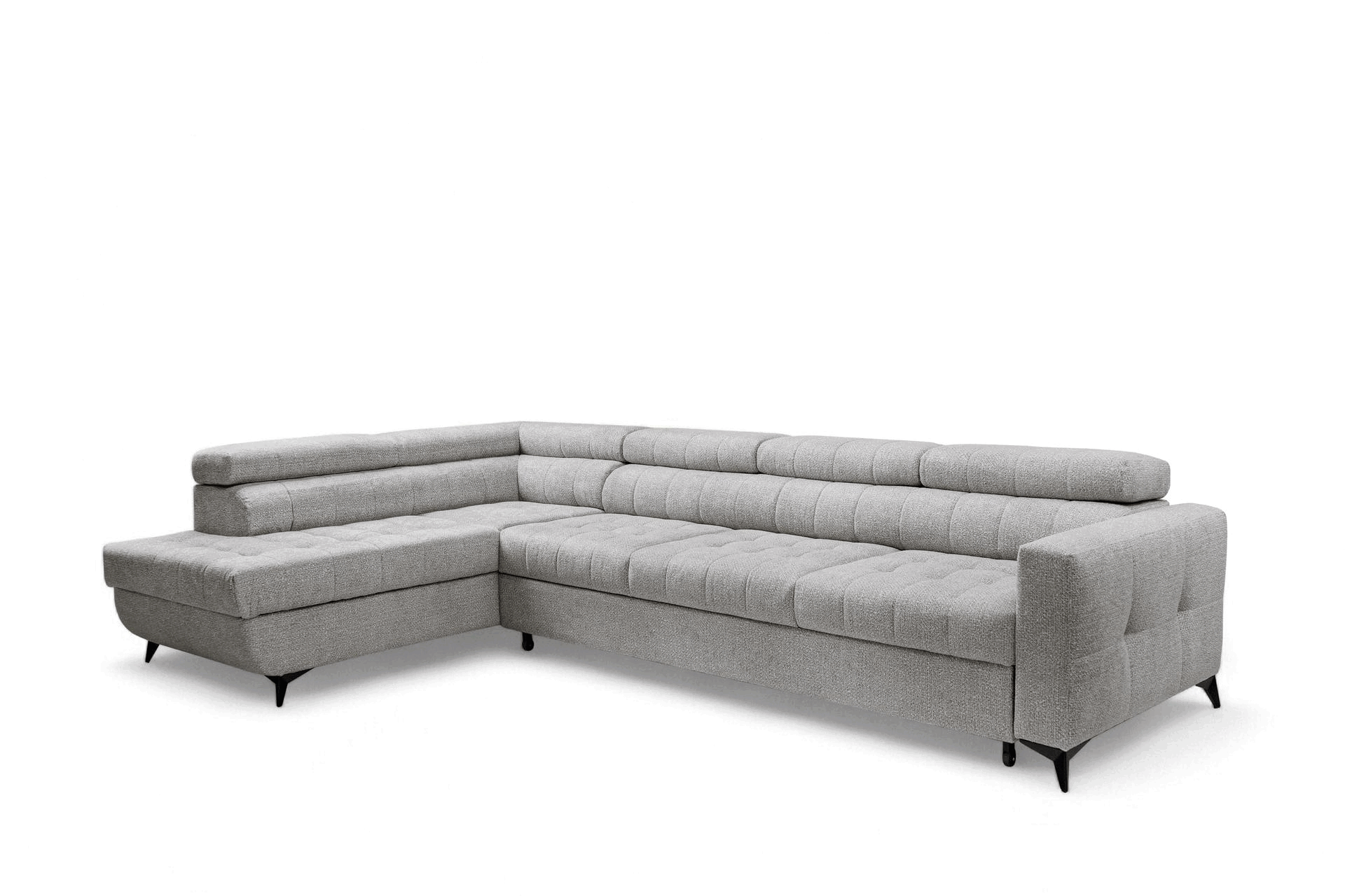 Rozkladacia rohová sedacia súprava Nardo Maxi ľavá - šedá ľahkočistiaca žinylka Taro 11 Rohová sedacia súprava Nardo Maxi s funkciou spánku Ľavá strana - šedá šenil ľahkočistiaci Taro 11