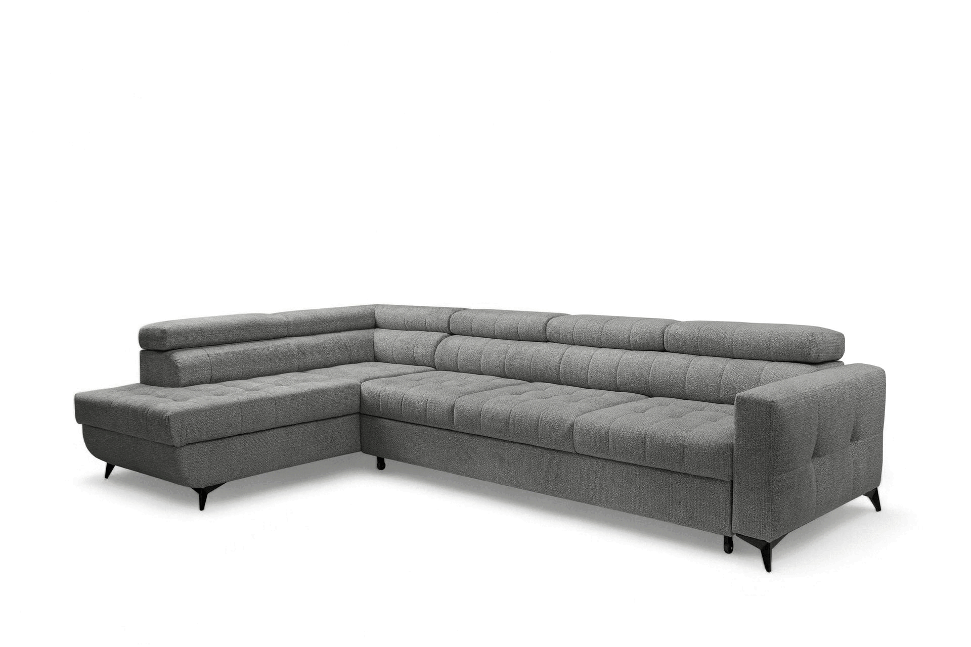 Rozkladacia rohová sedacia súprava Nardo Maxi ľavá - šedá ľahkočistiaca žinylka Taro 97 Rohová sedacia súprava Nardo Maxi s funkciou spánku Ľavá strana - šedý šenil ľahkočistiaci Taro 97 