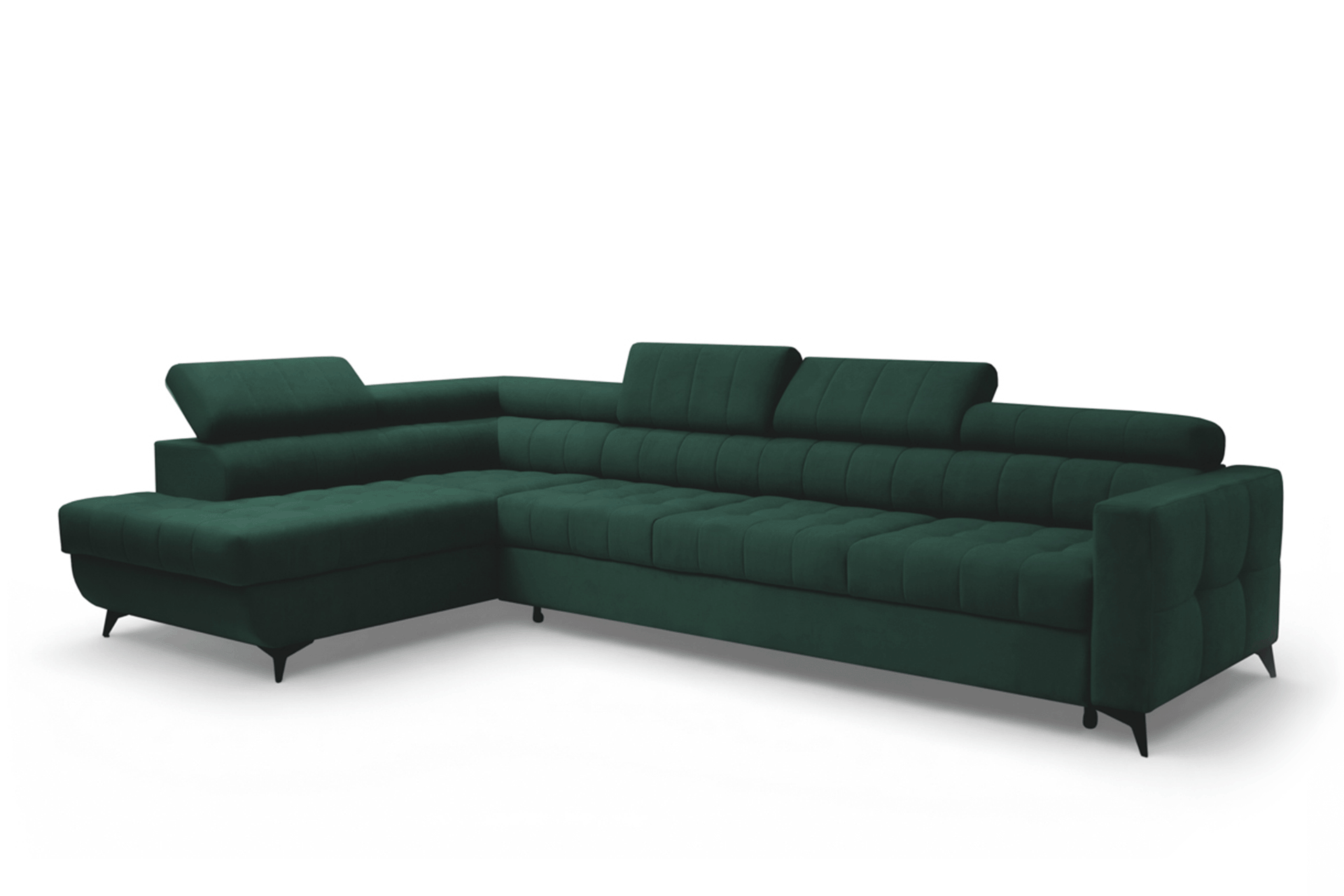 Rohová sedačka Nardo Maxi s rozkladom ľavostranná - zelený zamat Bluvel 78 Rohová sedacia súprava Nardo Maxi s funkciou spánku Ľavá strana - Zelený velúr Bluvel 78