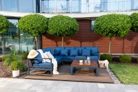 Záhradná rohová sedačka so stolíkom Bayamo - námornícka modrá / antracit / tmavý orech Záhradný nábytok