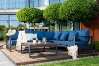 Canapea de grădină Bayamo de colț cu masă - Albastru închis / Antracit / Nuc închis taicerowane zahradní nábytek