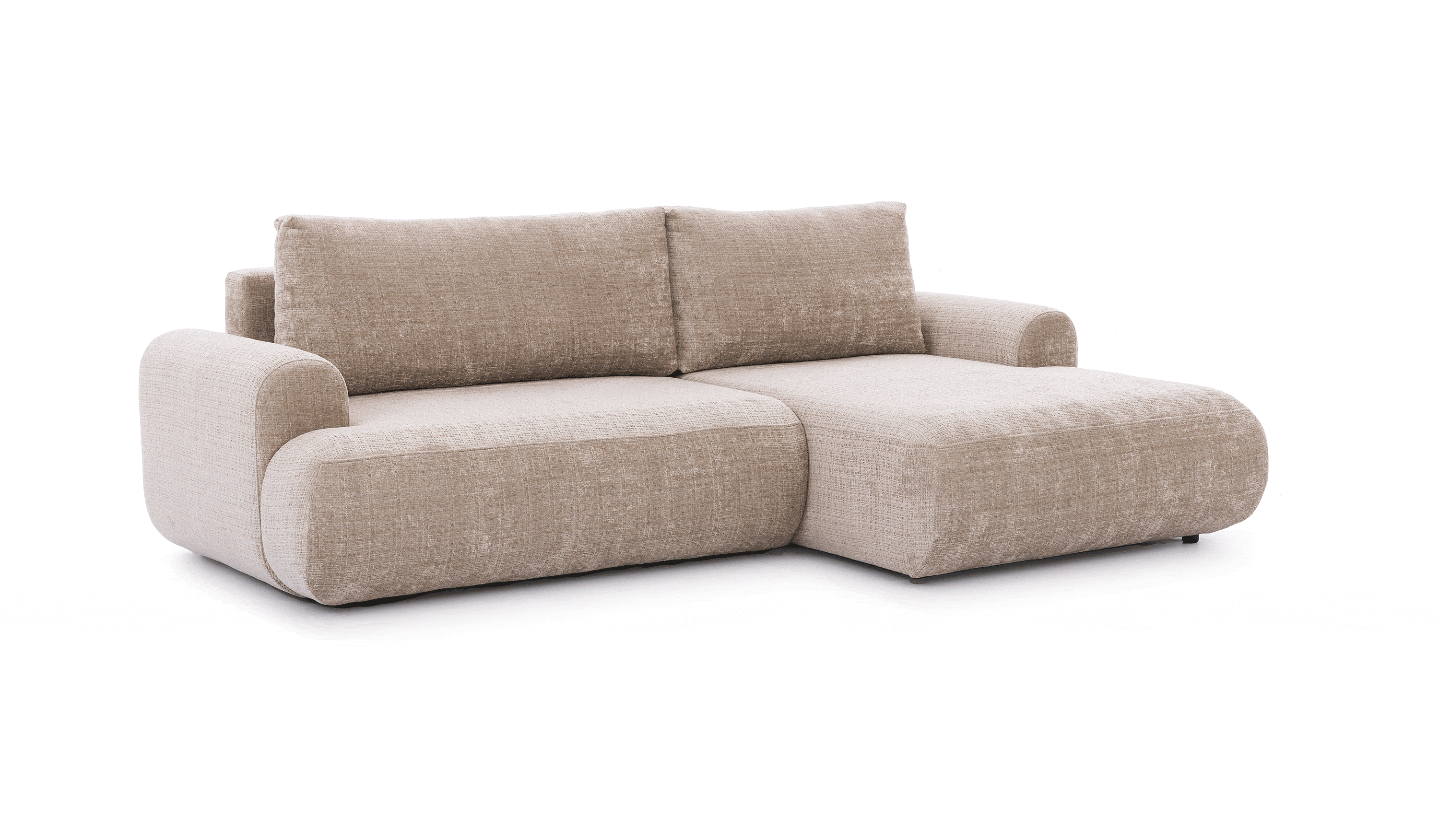 Rozkladacia rohová sedacia súprava Lotulis Mini pravá - béžová žinylka Cremona 14 Rohová sedacia súprava s funkciou spánku Lotulis Mini pravá strana - béžový šenil Cremona 14 