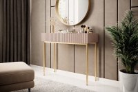 Moderný konzolový/toaletný stolík Nicole - staroružová MDF / zlaté nohy Toaletný stolík na kozmetiku