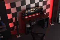 psací stůl gamingowe Demin z policemi i tasma LED - Černý  psací stůl gamingowe Demin z policemi i tasma LED - Černý 