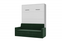 Vertikálna sklápacia posteľ 160x200 s pohovkou BOGART. Modern - Biely mat / Zelený velúr Biela sklápacia posteľ s pohovkou