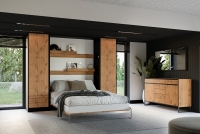 Vertikálna sklápacia posteľ BOGART. Modern Loft Čierna / Dub Lancelot 160 x 200 Sklápacia posteľ s osvetlením 