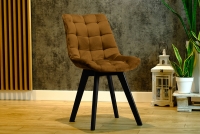 Scaun tapițat Prato cu picioare din lemn - muștar Vena 2 / negru Picioare scaune musztardowe do Camere de luat masa
