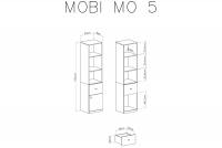 Regál jednodveřový se třemi  policemi a zásuvkou Mobi MO5 L/P - Alb / Tyrkysová wnetrze regalu mobi 5