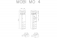 Regál jednodverový s tromi zásuvkami Mobi MO4 L/P - Biely / zlaté vnútro mobi mo4
