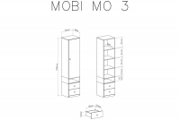 Regál jednodverový s výklenkom a dvoma zásuvkami Mobi MO3 L/P - Biely / Tyrkysová vnútro bielizniarki mo3
