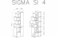 Regál trzydrzwiowy z wnekami Sigma SI4 do pokoje mlodziezowego - Bílý lux / beton / Dub Regál Sigma SI4 - Bílý lux / beton / Dub - schemat