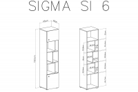 Sigma SI6 B/J polc - lux fehér / beton szürke / tölgyfa barna Regál Sigma SI6 L/P - Bílý lux / beton / Dub - schemat
