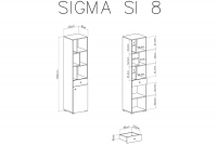 Regál jednodverový z szuflada i wnekami Sigma SI8 L/P do izby mlodziezowego - Biely lux / betón Regál Sigma SI8 L/P - Biely Lux + betón  - schemat