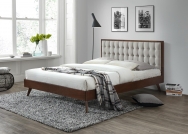 Drevená posteľ s čalúneným čelom Solomo 160x200 - orech/ béžová Solomo posteľ béžová / orech (3p=1ks)