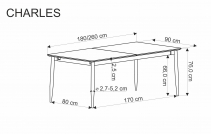 Stůl Charles 180-260x90 cm - popelavá mramor / černá nohy Stůl rozkladany charles 180-260x90 cm - popelavá mramor / černá Nohy