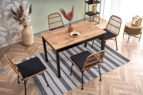 Rozkladací jedálenský stôl Greg 124-168x74 cm - dub wotan / čierna Komplet so stoličkami