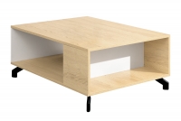 Moderný konferenčný stolík s otvorenou policoumi Madison MD14 - Biely / dub piškótový Stolík kawowy Madison MD14 - 90 cm - Biely / Dub biszkoptowy