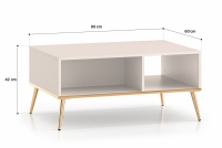 Konferenční stolek Narelli 07 90x60 cm - kašmír / zlaté nohy stolek kawowy Narelli 07 z wnekami 90x60 cm - kašmír/ zlaté Nohy