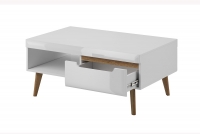 Konferenční stolek Dorin se zásuvkou - bílý lesk / dub riviera Bílá Konferenční stolek s zásuvkami