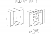 Skriňa štvordverová s dvoma zásuvkami i zrkadlami Smart SRL1 - Antracytová 