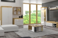 Skříň dvoudveřová Theo THS-2 Dub riviera / Bílý lesk moderní Nábytek do obývacího pokoje s osvětlením