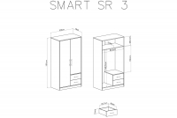 Skriňa SR3 Smart Skriňa dvojdverová s dvoma zásuvkami Smart SR3 - Biely lux / Dub sonoma - schemat