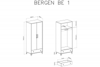 Skriňa dvojdverová so zásuvkou Bergen 01 - Biela Biela Skriňa so zásuvkou